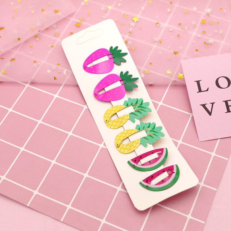 Accessoires pour cheveux 6 pièces/ensemble | Nouveaux accessoires pour enfants, couvre-chef ananas Fruit épingles à cheveux dessin animé sirène cheval arc-en-ciel, pince pour filles: Marine Bleu