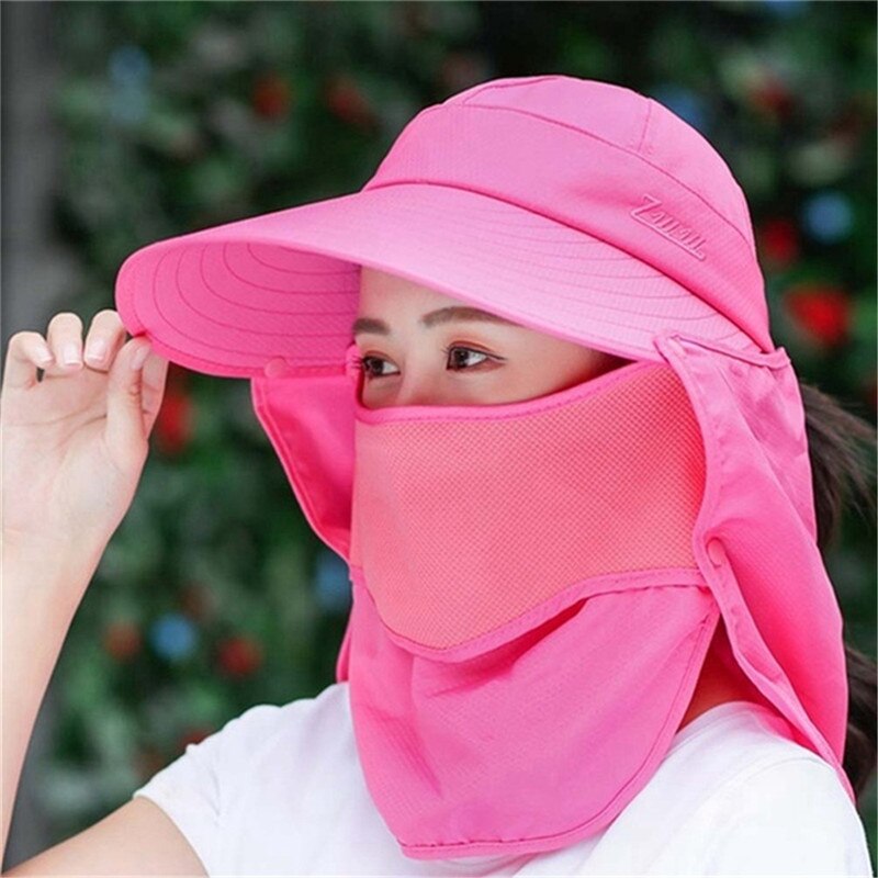 Gorro de sol para pescar de doble capa para mujer, gorra para exteriores, gorro para senderismo, sombrero para Camping, visera, protección para cubrir cuello y rostro, gorra protectora para el sol: Rose Red