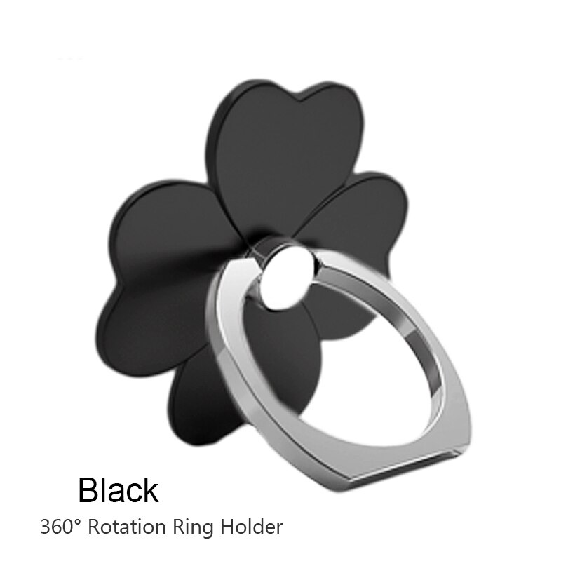 Universel téléphone porte-anneau anti-dérapant doigt porte-anneau mignon chat/fleur métal poignée Support téléphone Mobile Support en plastique pour tablette: Type 1 Black