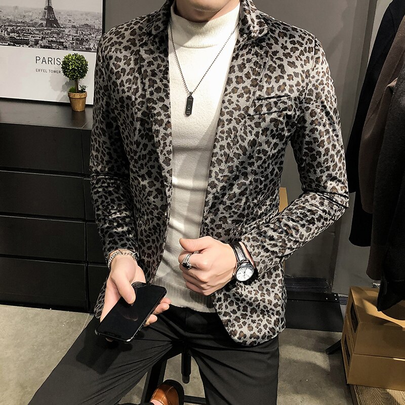 Boutique Leopard Print Mens Casual Blazer Wedding Dress Male Slim Suit Jacket Wedding Dress