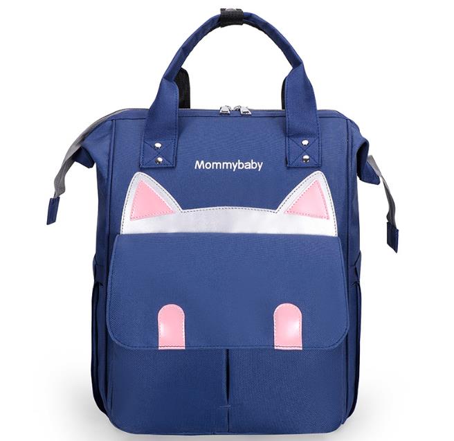 Cartoon Bear Diaper Bag Mummy Backpack Large Capacity Baby Stroller Bag Waterproof Oxford Handbag Maternity Nursing Nappy Bag: Blue cat