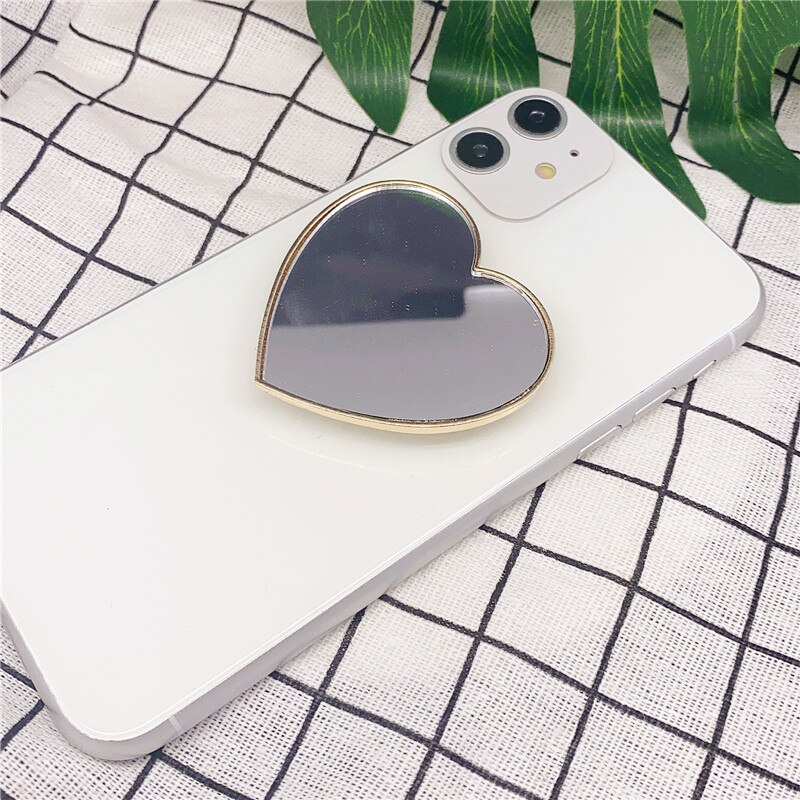 Presa di cristallo rhinstone cuore del telefono dello specchio del basamento rotondo popolare anello di barretta staffa di montaggio supporto mobile