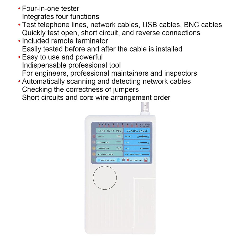 Professioneller Multifunktions-4-in-1-Netzwerkkabeltester RJ45/RJ11/USB/BNC LAN-Kabel Cat5 Cat6 Drahttester
