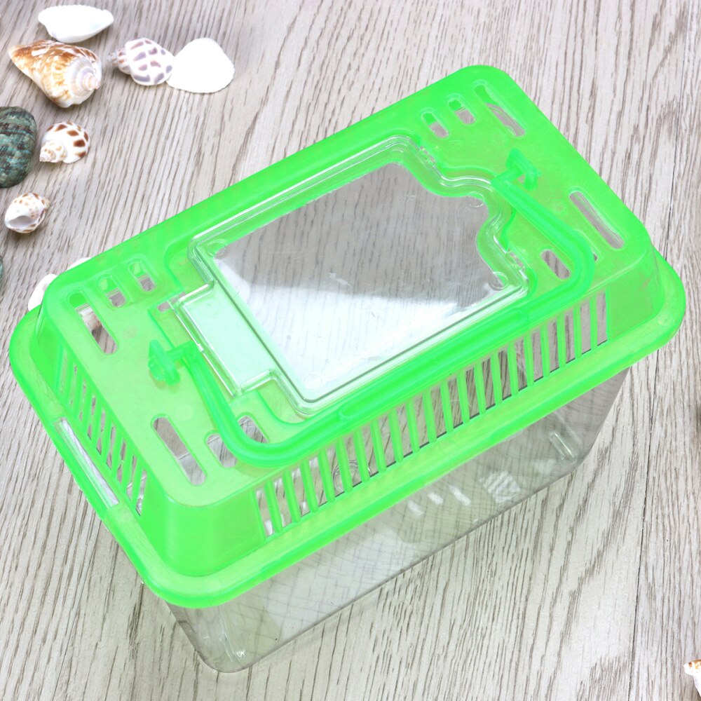 Mini Fish Tank Handheld Fish Tank for Turtle and Pet Fish (Red - Lid for Random)