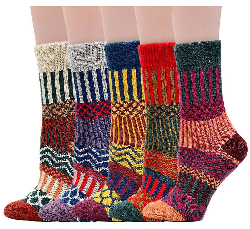 5 paires de chaussettes chaudes en laine pour femmes, chaussettes d'affaires, épaisses, de , de , en coton, rembourrées, hiver: 5 Pack E