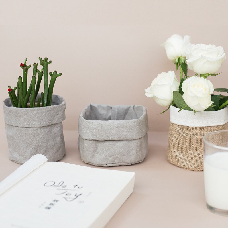 Sac de rangement en papier Kraft, boîte de rangement de pots de fleurs, sacs de fruits et légumes, sac de plantes de bureau, sac de rangement de cosmétiques, porte-stylo ins