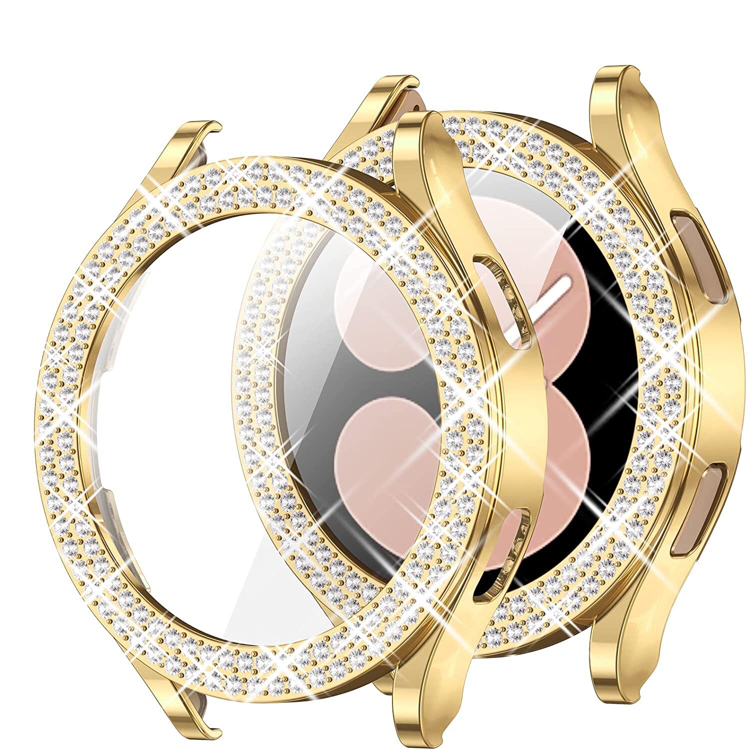 Cover for samsung Galaxy watch 4 Case Accessories Anti-fall Bling Double Diamond PC bumper protector Galaxy watch 4 44mm 40mm: gold / Galaxy watch 4 40mm
