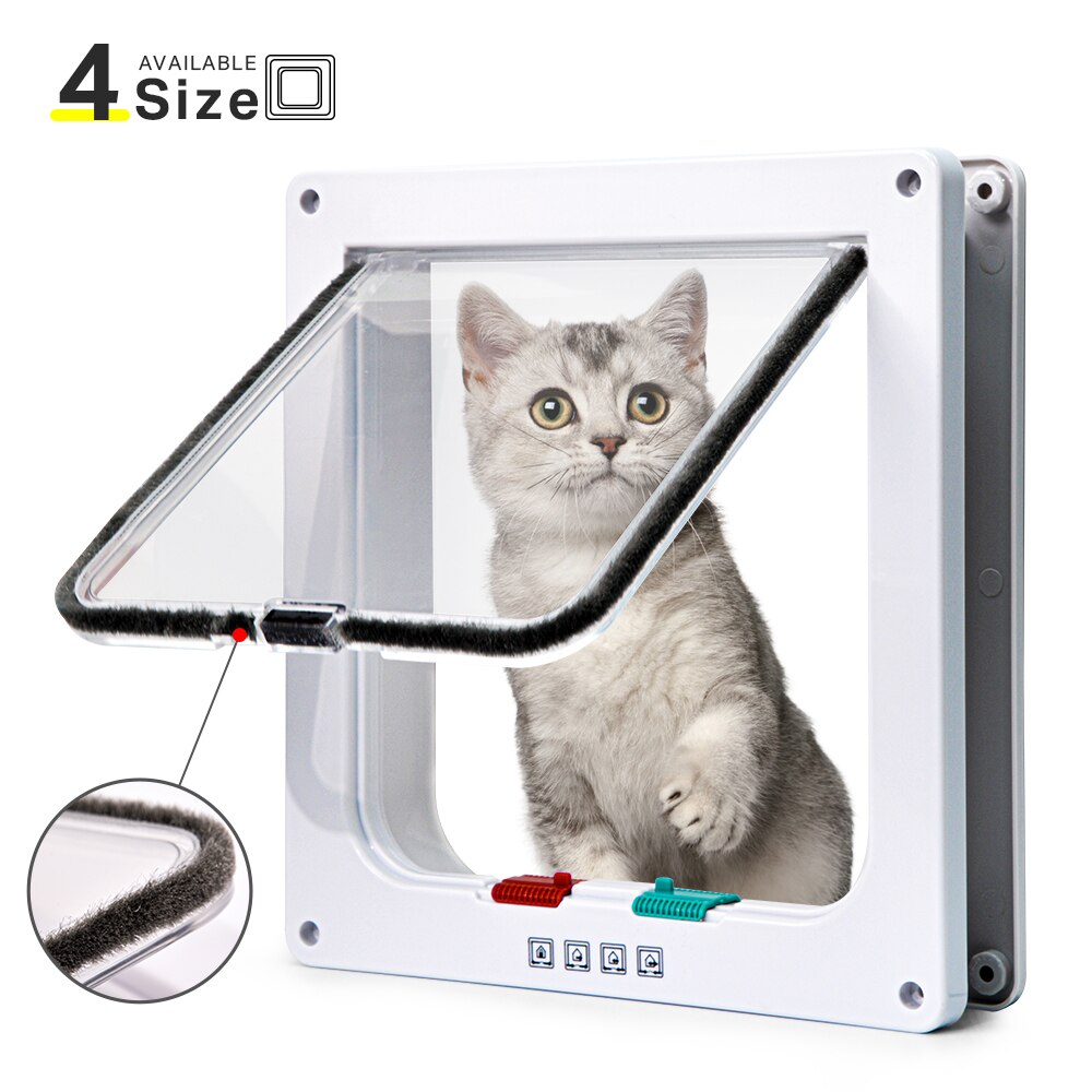 Intelligent Pet Door Abs Plastic 4-way Locking Safety Lock Dog Cat Flip Controllable Switch Direction Door Small Pet Products