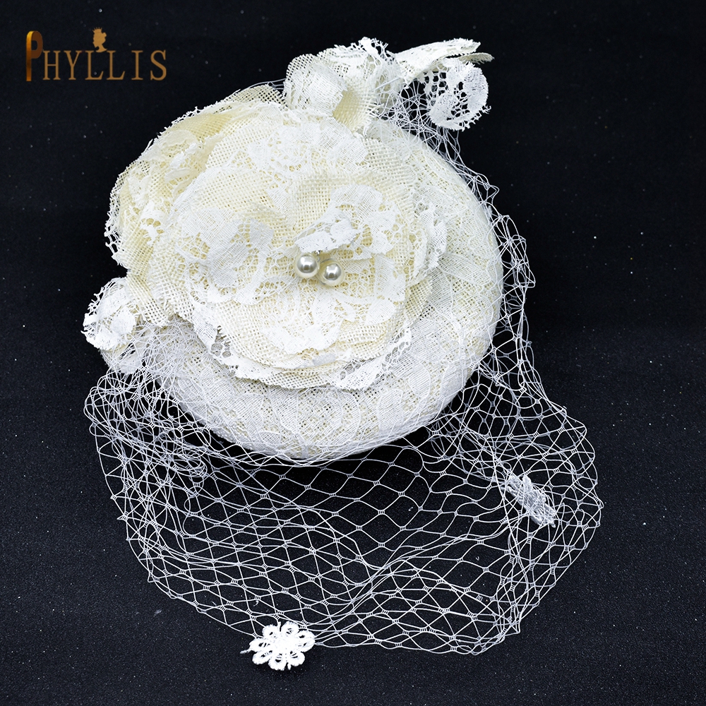 JM04 Luxury Lace Flower Tulle Birdcage Veil Headpiece Fascinator Hat Mini Wedding Bride Hat Blusher Veil Short Veil
