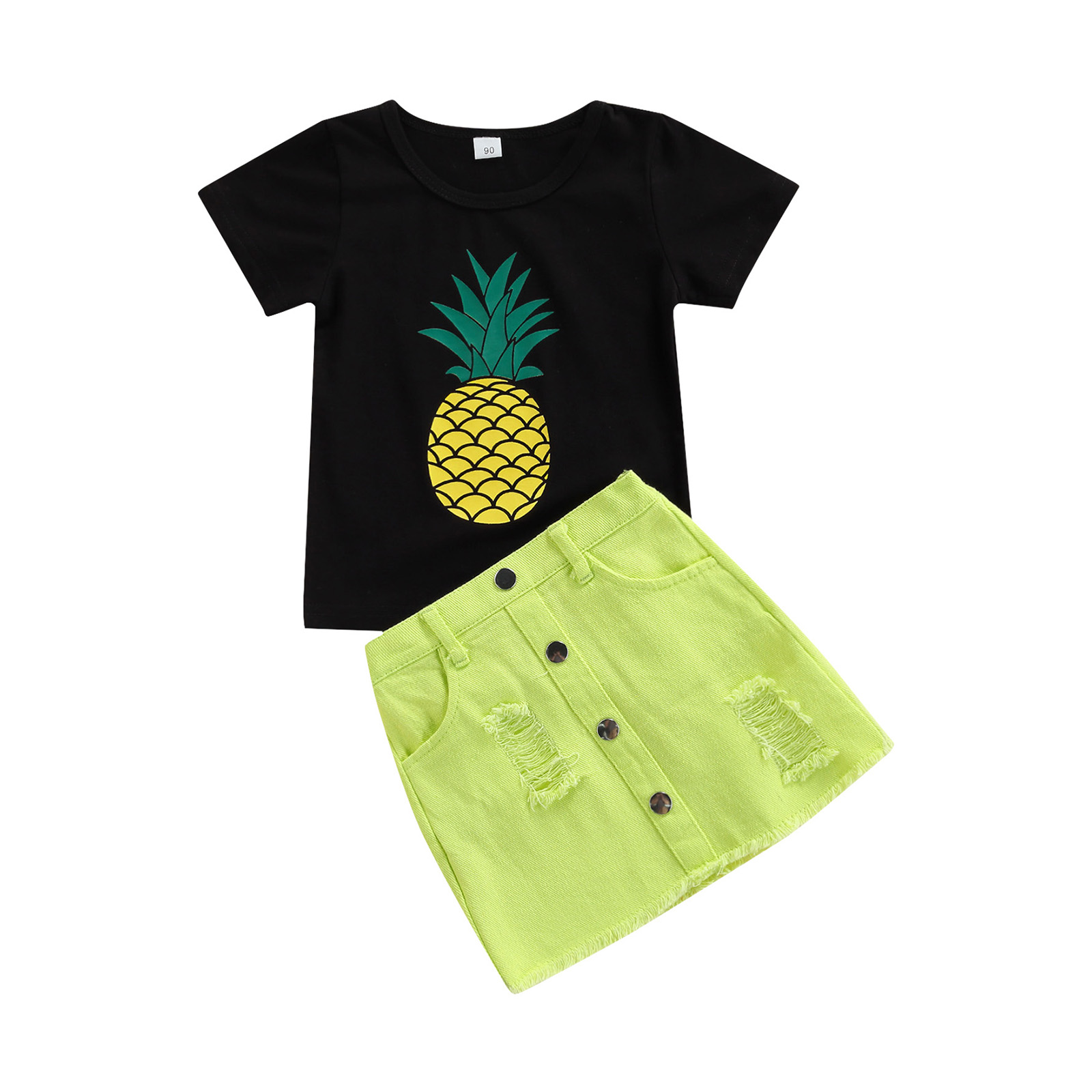 Toddler Baby Girls Clothes Set T-shirt manica corta stampa ananas + gonna strappata solida estate 2 pezzi abiti Outwear moda: 4-5 Years