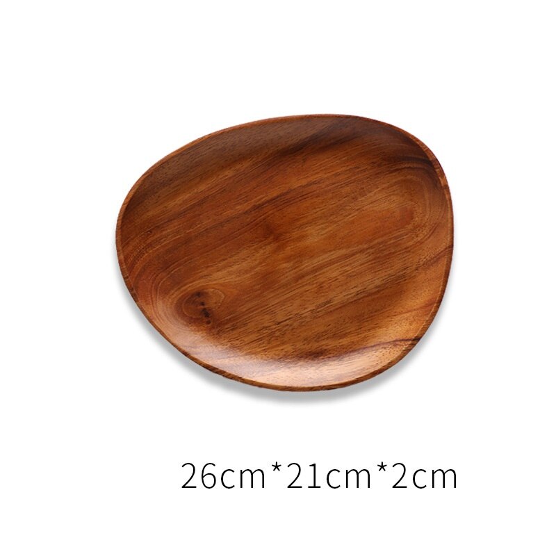 Round Square Wood Plate Breakfast Bread Plate Saucer Tea Tray Dessert Dinner Plate Tableware Whole Wood Fruit Dishes: C
