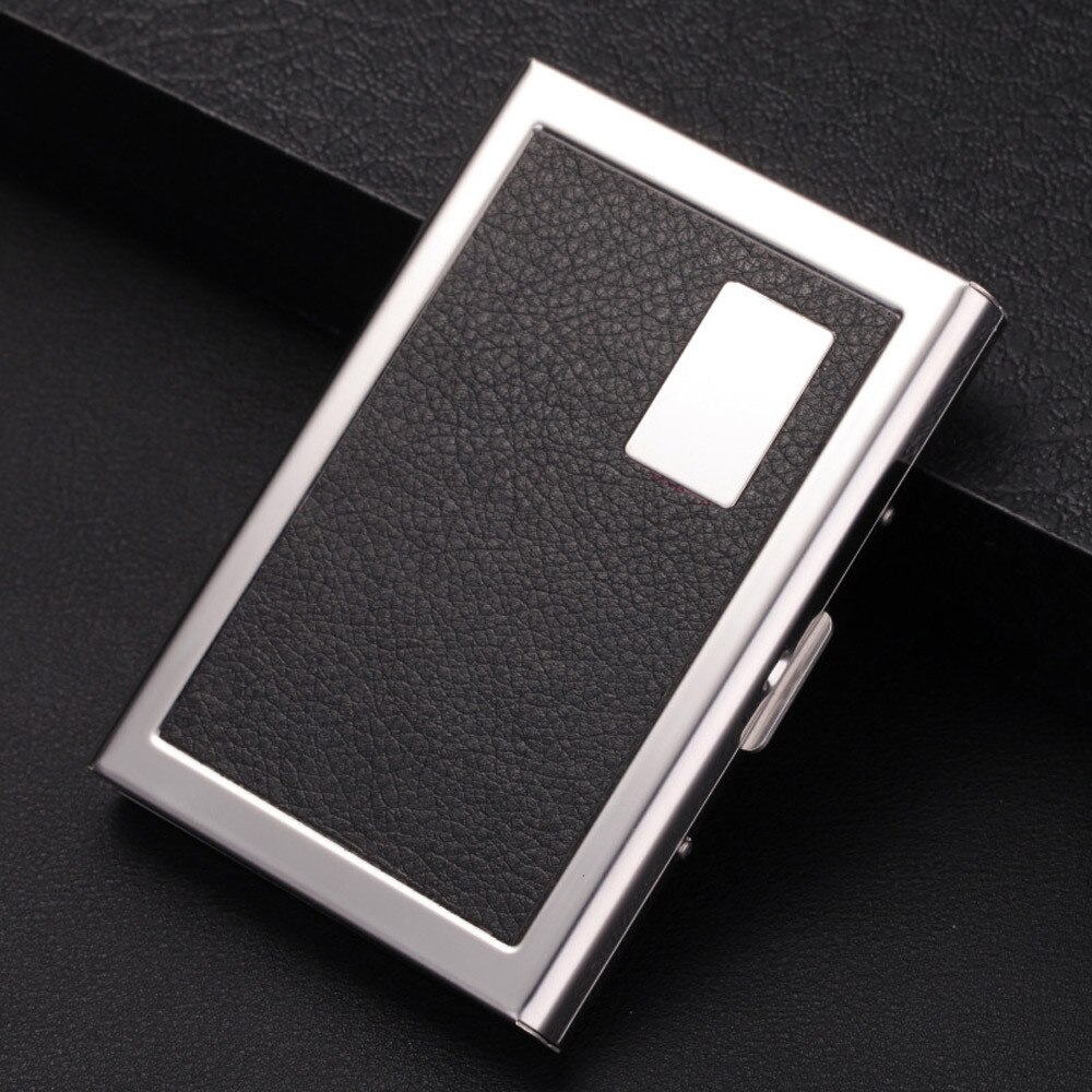 Unisex Trendy Stainless Steel Card Case Flip Type Credit Card Business Card Holder Case Portable Business Wallet#p30: Black