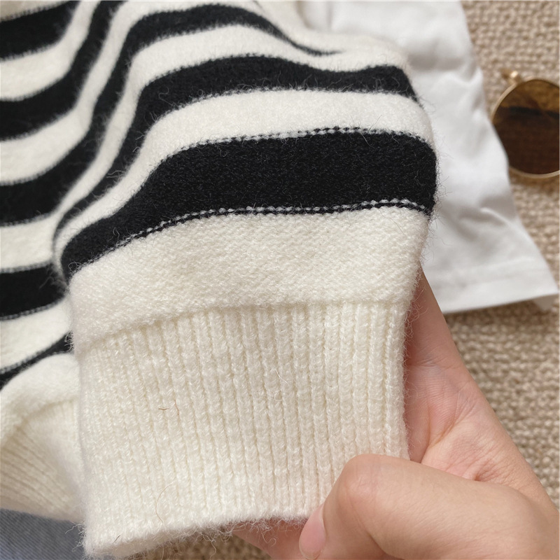 2022 frühjahr Neue Mädchen Stricken Weste Baby Schwarz Weiß Gestreiften Weste Kinder Ärmellose Pullover Kinder Stricken Kleidung 1-8 jahr