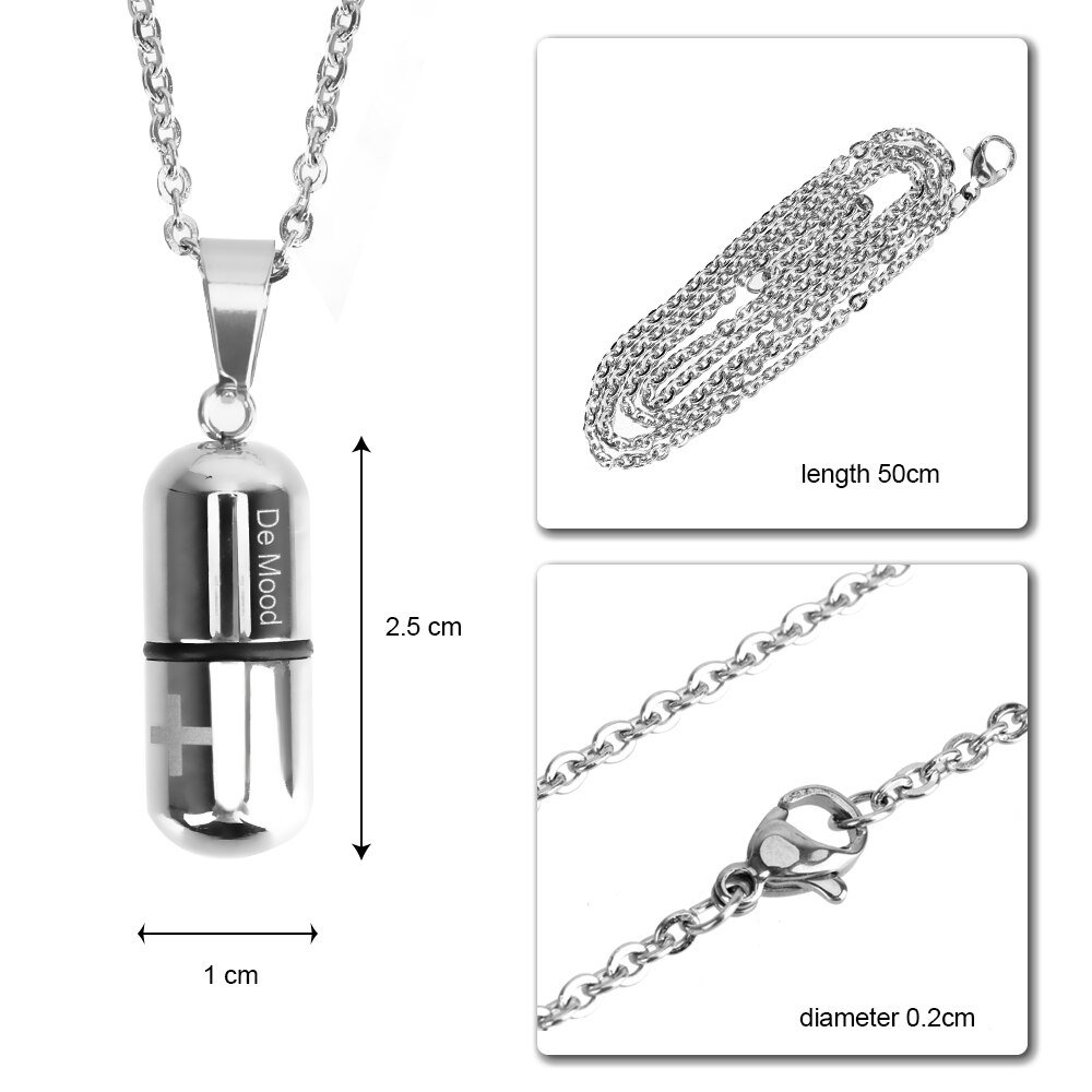 Unscrewable Pill Cross Pendant Titanium Steel Couple Capsule Pendant Stainless Steel Necklace
