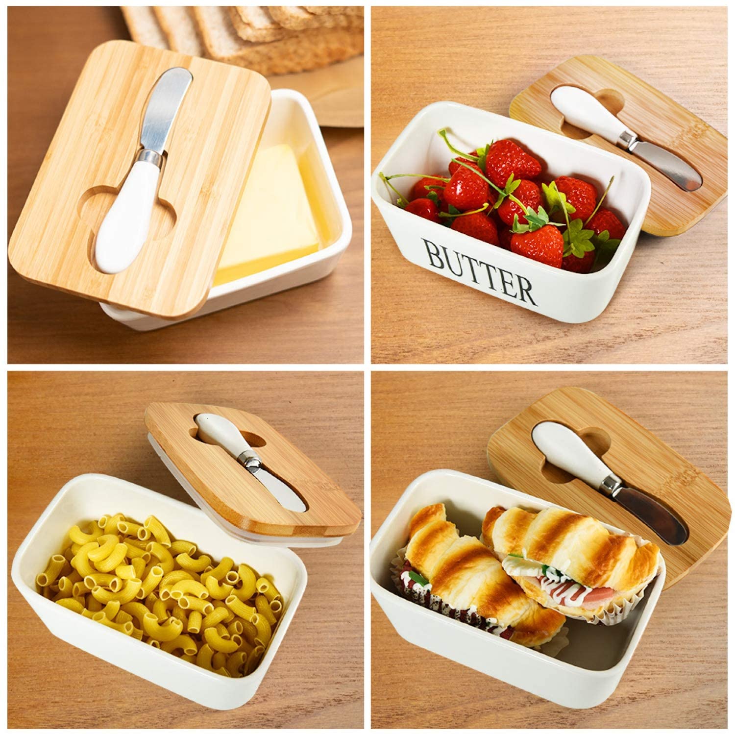 Beurrier de Style Nordique Avec Couvercle en Bois et Couteau, Alimentaire, Boîte de Conservation pour le Beurre, Plateau à Fromage, Assiette à Produits Laitiers, Récipient et Outil pour la Cuisine