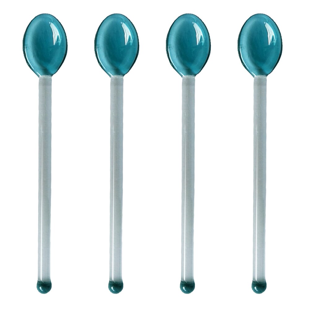 Cucharas de vidrio resistentes al calor, cuchara de café transparente de mango largo, cuchara de postre, 4 Uds.: Dark Green