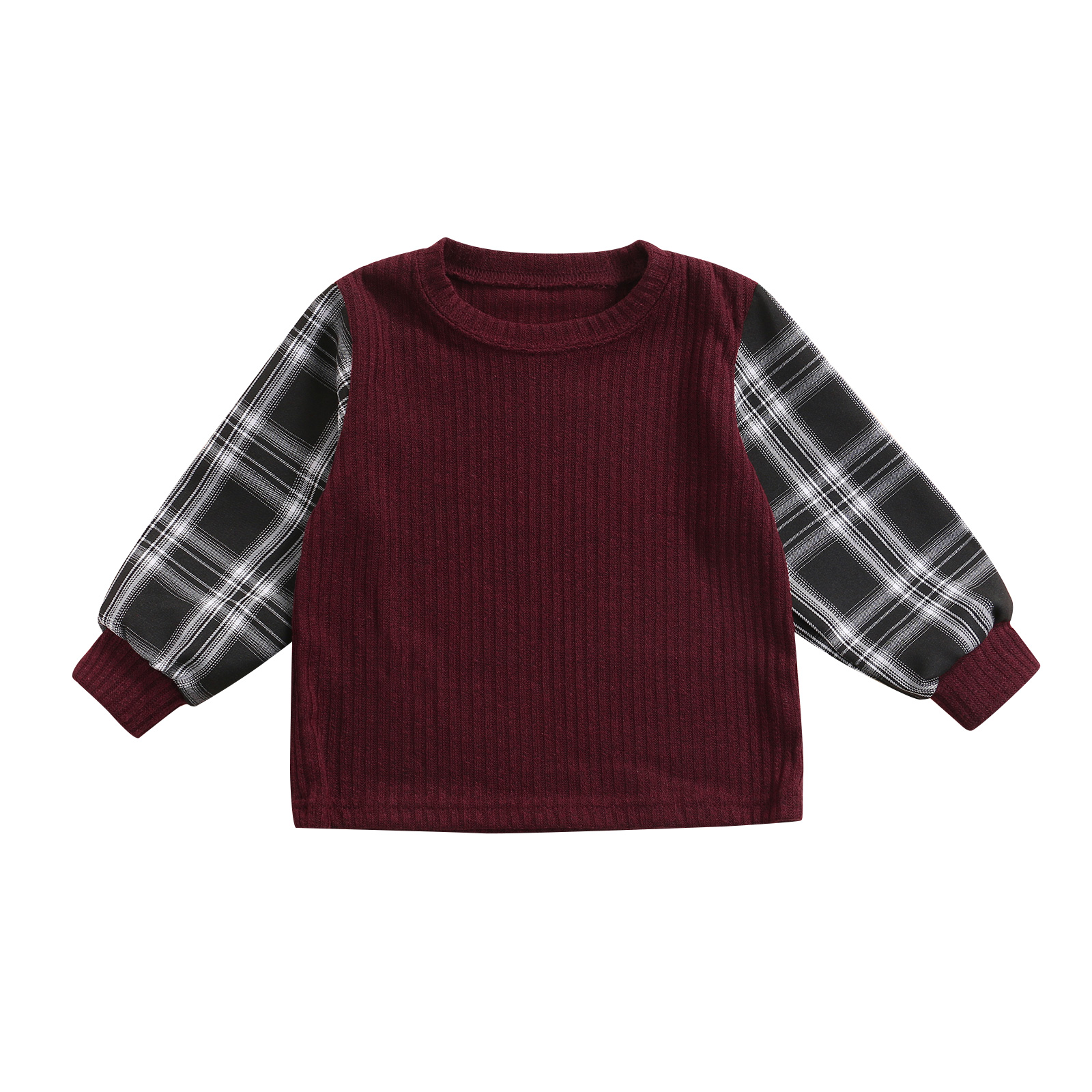 Baby Jungen Mädchen freundlicher verlieren Stil zur Seite fahren, wein verrotten Plaid Gedruckt aufbringen Runde Kragen Strickwaren für Jungen und Mädchen: 100