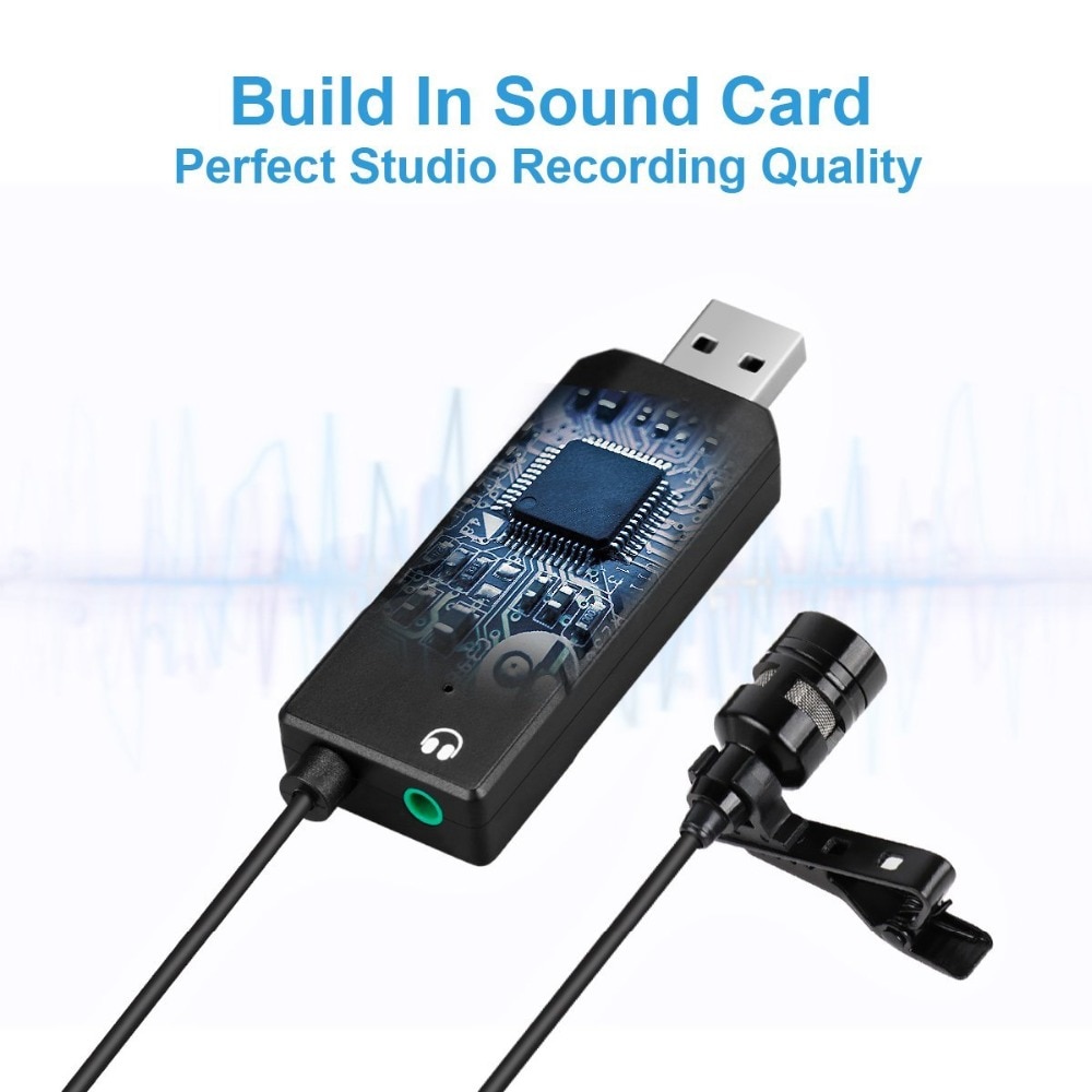 FIFINE Lavalier Clip-on Cardioid Condenser Computer mic plug and play USB Microphone With Sound Card for PC and Mac -K053