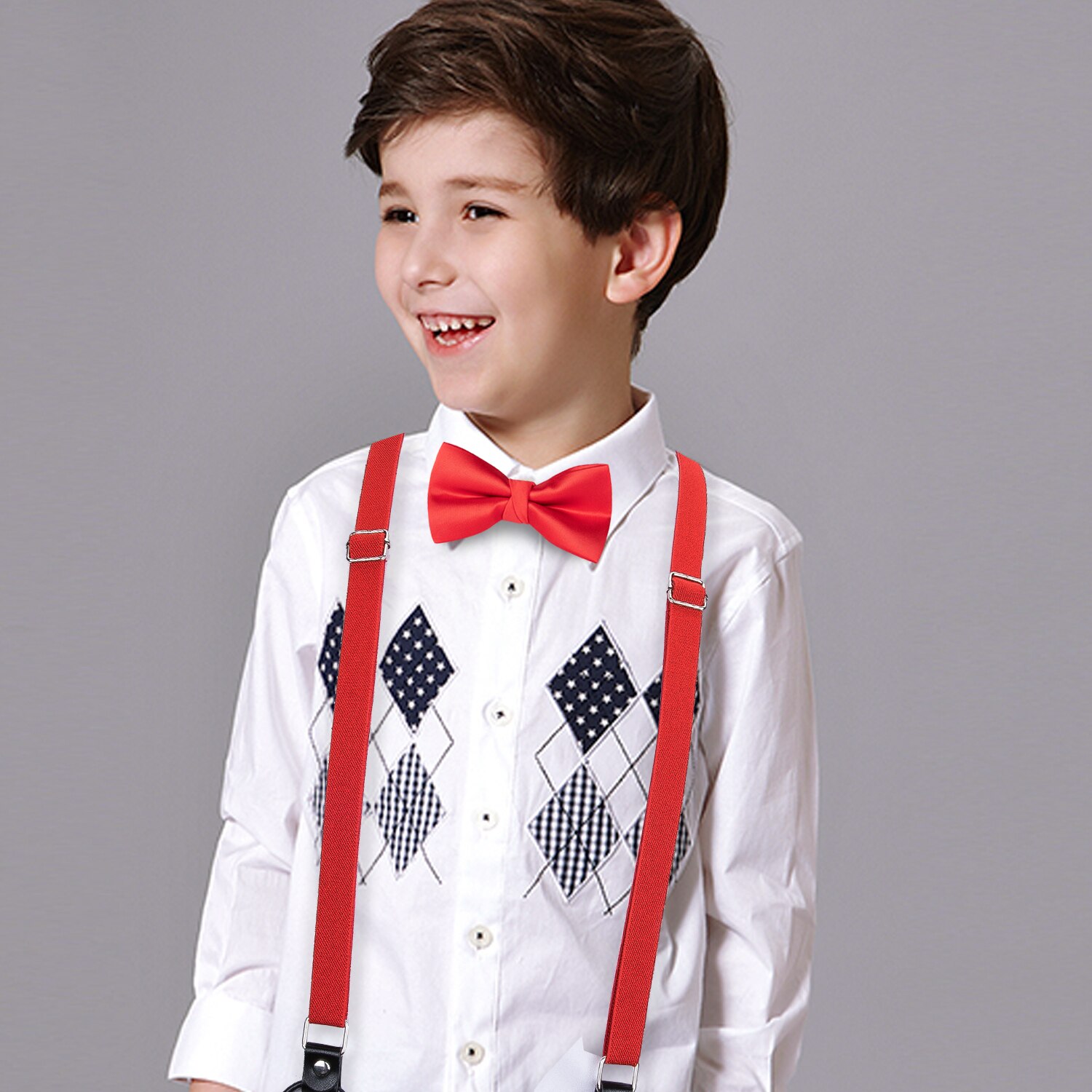 Tirantes de Color sólido para niños, conjunto de pajarita, cinturón elástico ajustable para niño, para boda, de cumpleaños, tirantes con Clip en forma de Y: BJ-0014