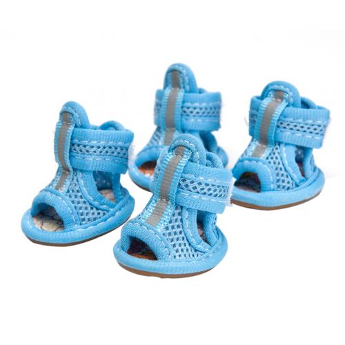 4 Stuks Rubber Mesh Katoen Ademende Anti-Slip Schoenen Huisdier Hond Puppy Sandalen: Blauw / 2