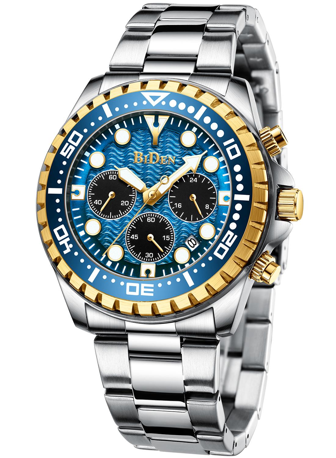 BIDEN-relojes de lujo para hombre, reloj deportivo Masculino con fecha, resistente al agua, de pulsera de cuarzo y caja,: blue dial
