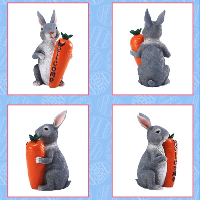 Polyresin Bunny with Carrot Decorations Spring Easter Decor Garden Statue Figurines Tabletopper Accessories 101A