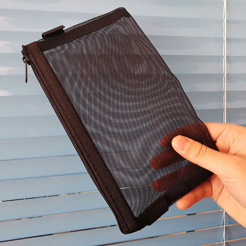 Simple Transparent Mesh Pencil Case Office Student Pencil Cases Nylon Kalem Kutusu School Supplies Pen Box Astuccio Scuola: Large black