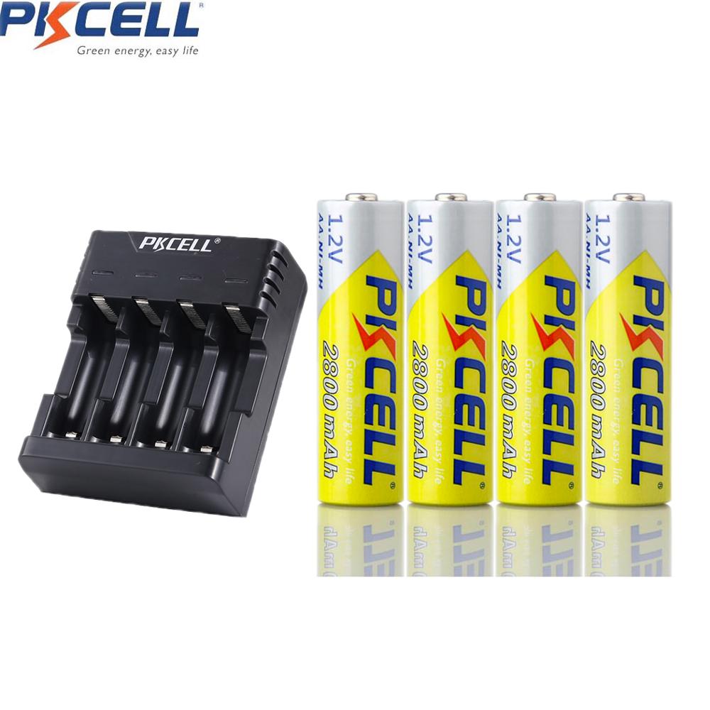4Pcs PKCELL AA Battery Rechargeable Battery 1.2V 2800mah NIMH 2A Rechargeable Battery And 1Pcs Battery Holder Boxes Cases: 4PC and charger