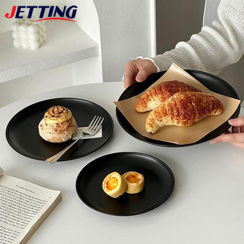 Schwarzer Dessertteller aus Edelstahl für Schmuck, zum Nachmittagstee, Kuchen, Servieren, Wohnzimmer, Obstteller