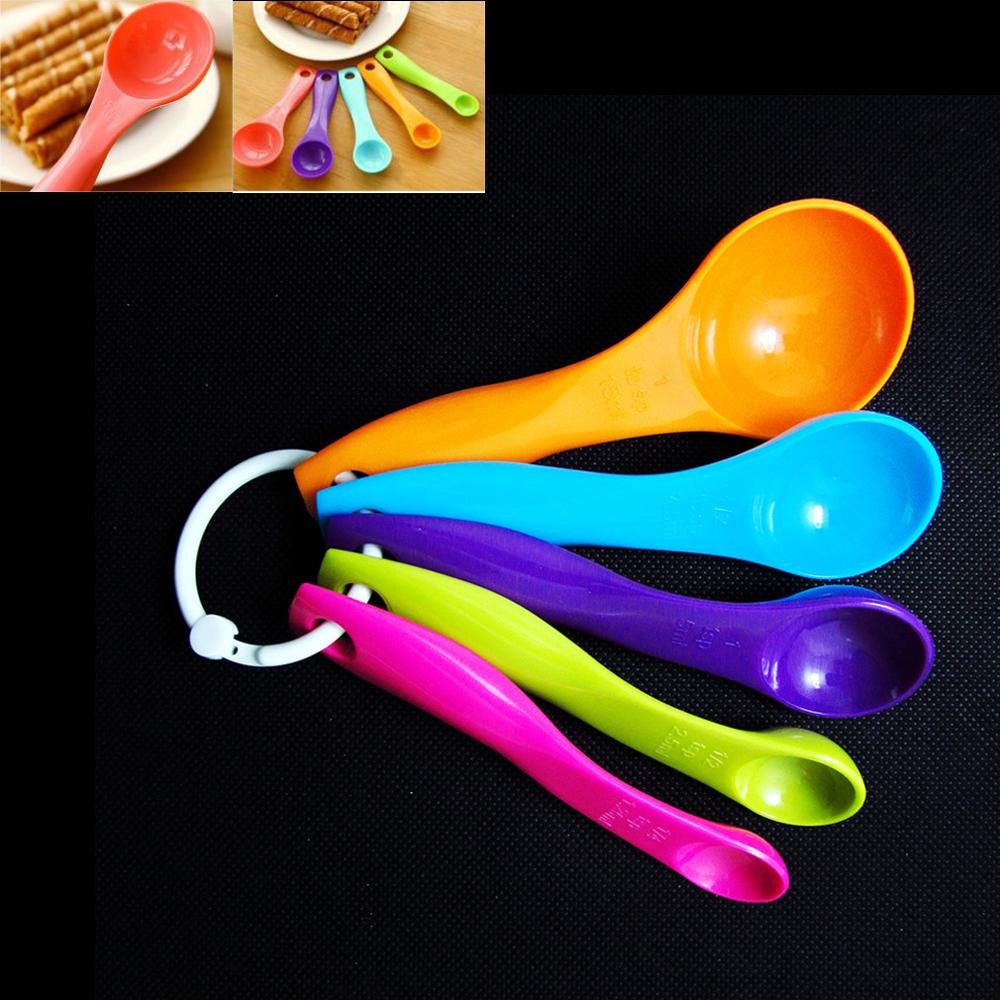 5 sztuk miarki kolorowe cukru ciastka pieczenia łyżki plastikowe miarka pieczenia łyżka pomiaru mleka w proszku naczynia kuchenne narzędzia