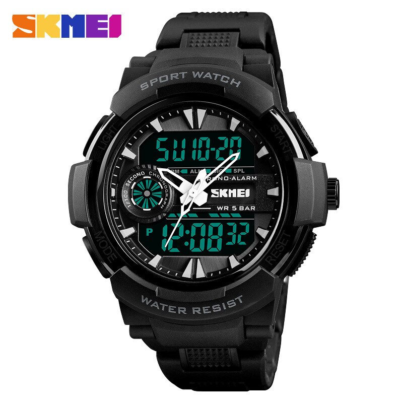 Skmei 1320 Mannen Dubbele Quartz Horloge Rubber Belt Outdoor Sport Water Lichtgevende Horloge