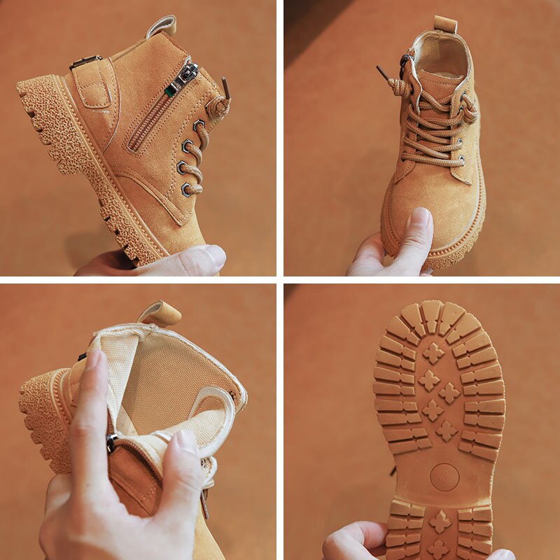Botas de cuero para niños y niñas, zapatos de felpa a la , impermeables, antideslizantes, cálidos, 21-30, otoño e invierno,