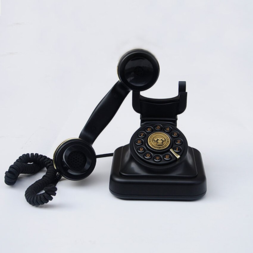 Button Dial Telephone Retro Old Fashioned Landline Phones with Classic Metal Bell, Corded Phone for Home Office, Black