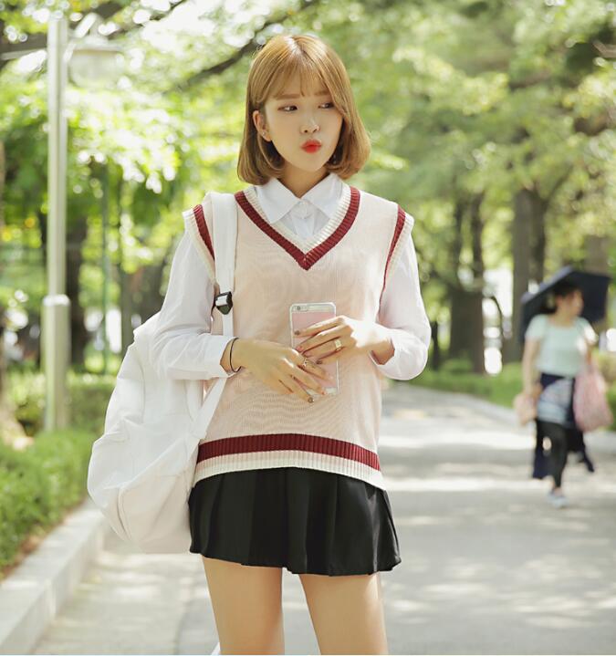 Spring School sweater vest Korean High School Sweater waistcoat Woman