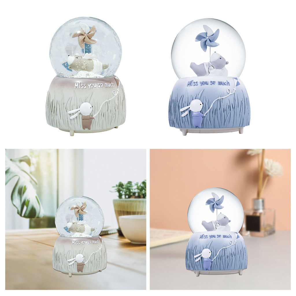 Novelty Crystal Ball Luminous Snow Globe Music Box Home Desktop Ornaments