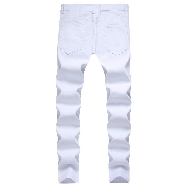 Solide Weiß Zerrissene Jeans Männer Klassische Retro Mens Dünne Jeans Elastische Denim Hosen Hosen Casual Slim Fit Bleistift hose