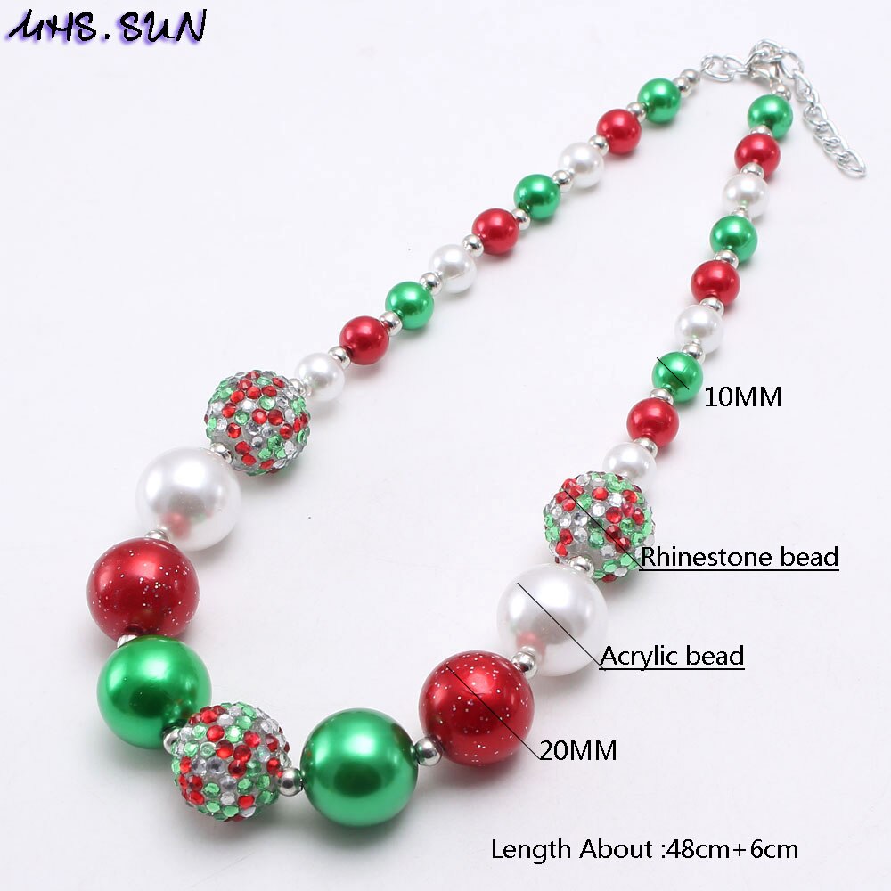 Mhs.sun kerst sieraden babymeisjes schattige dikke bubblegum ketting armbanden groene + rode + witte kralen doe-het-zelf ketting kinderen
