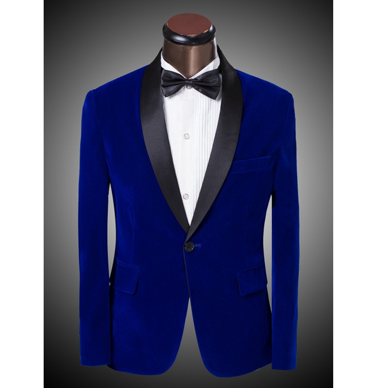 Männer Anzug königlich Blau Burgund Samt Blazer schlank passen eins Taste Bräutigam Rauchen Kostüm Herren Abendessen Jacke Formale Geschäft Blazer