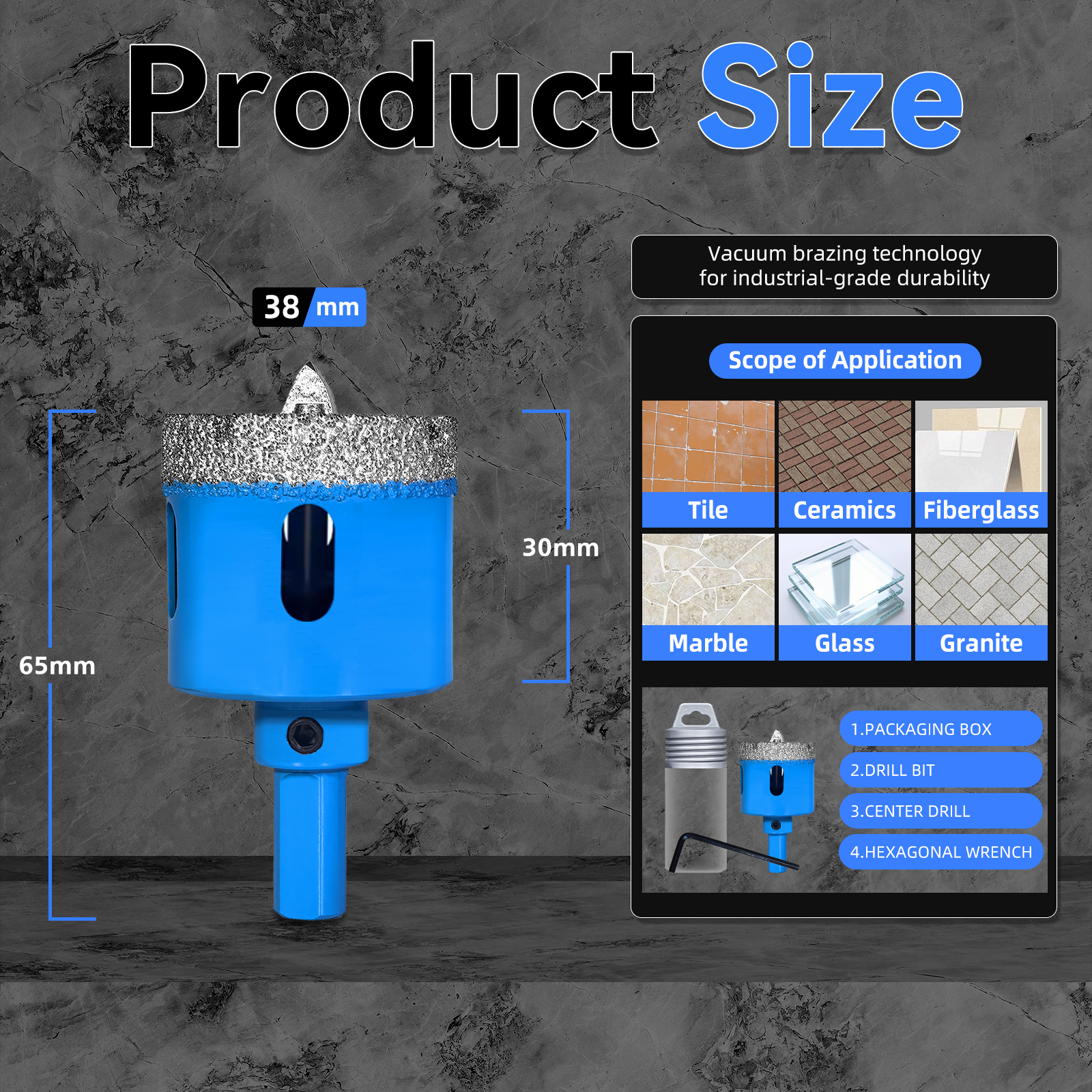 Juego de brocas de diamante de 18-68MM, sierra perforadora para azulejos de cerámica con taladro de posición para vidrio, mármol, granito, piedra, porcelana, 1 Uds.: Azul