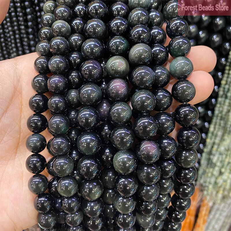 Natural Stone Beads Black Obsidian Round Beads DIY Bracelet Necklace Accessories for Jewelry Making 15" Strand 4 6 8 10 12 14MM