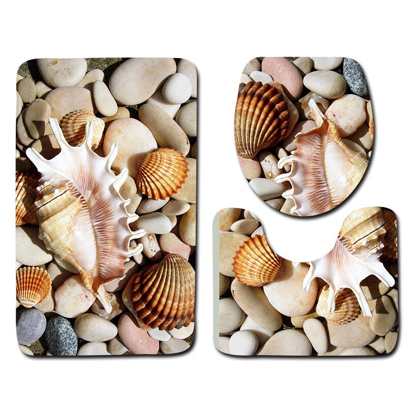 3D beach toilet cover anti slip mat bathroom carpet toilet seat bathroom carpet bathroom decoration accessories 3 pieces: 04 / 80x50cm