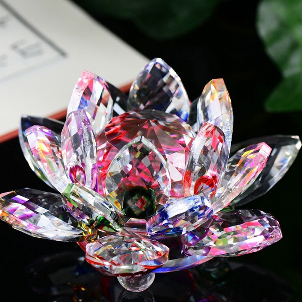 60Mm Quartz Crystal Lotus Flower Craft Glazen Presse-papier Fengshui Ornamenten Beeldjes Thuis Bruiloft Decor Souvenir Cd