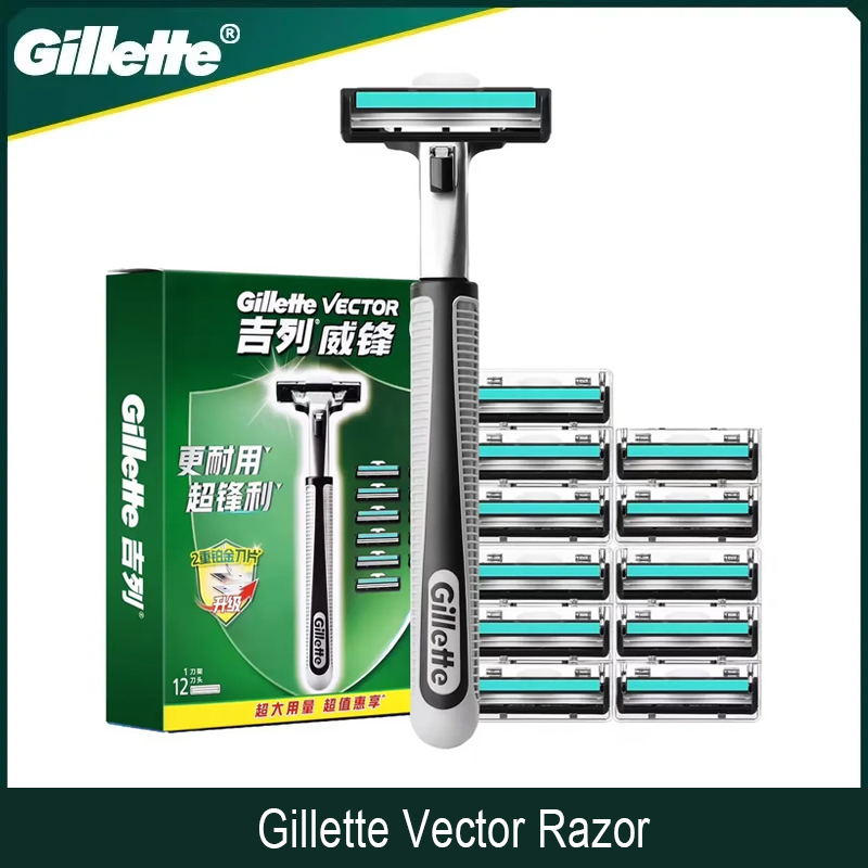 Gillette Vektor Rasierer mit Rasierköpfen, 2-lagige Klingen, manuelles Sicherheitsrasierer-einstellen, Haarentfernungsmaschine für Männer