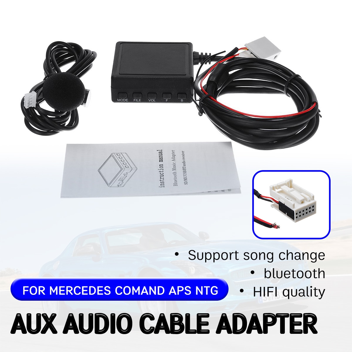 Bluetooth aux modtager til mercedes for benz  w169 w245 w203 w209 w164 kabel med usb, mikrofon håndfri aux adapter