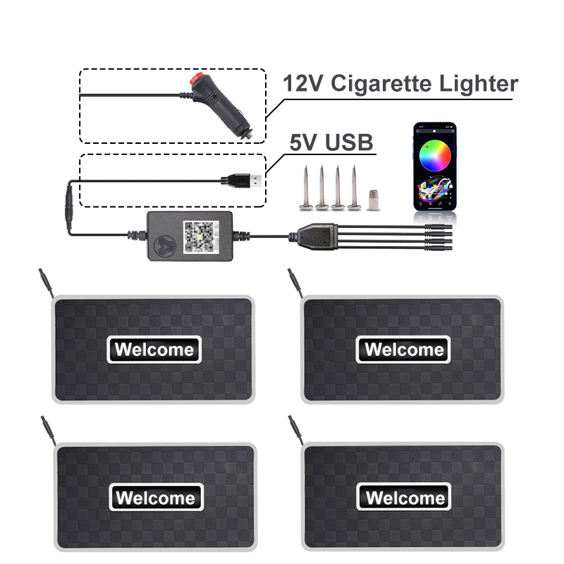 Luces ambientales interiores universales 2/4 en 1 para coche, 12V, 5V, aplicación sinfónica, 213 colores, alfombrillas Led para suelo de coche, accesorios de decoración de luz
