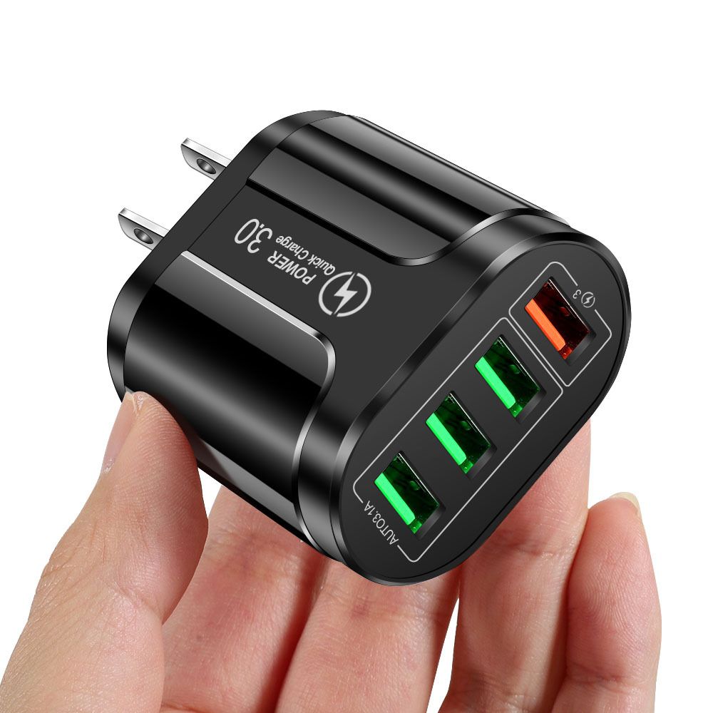 Cargador USB 3.1A de 4 puertos, adaptador de carga rápida, enchufe UE EE. UU. para Iphone POCO Realme Xiaomi, cargador de teléfono móvil QC 3,0, cargador de pared: Azul cielo