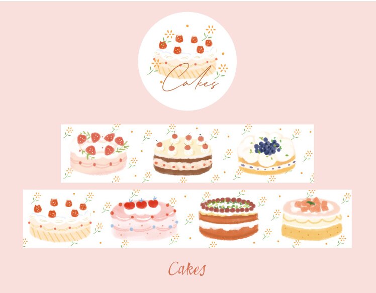 Cintas adhesivas decorativas de dibujos animados, pegatinas de papel para álbum de recortes DIY, 5m, 1 unidad/lote: cakes