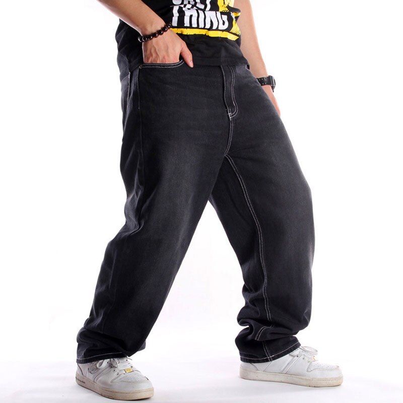 verlieren Jeans Männer Denim Breite Bein Hosen Gerade ausgebeult Harem Straße Hüfte hüpfen Schwarz Skateboard Schlauch Größe 30 - 46