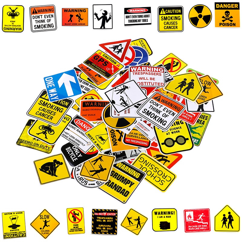 50 Stuks Waarschuwing Stickers Gevaar Verbod Borden Herinnering Waterdicht Decal Sticker Om Diy Laptop Motorfiets Bagage Snowboard Auto