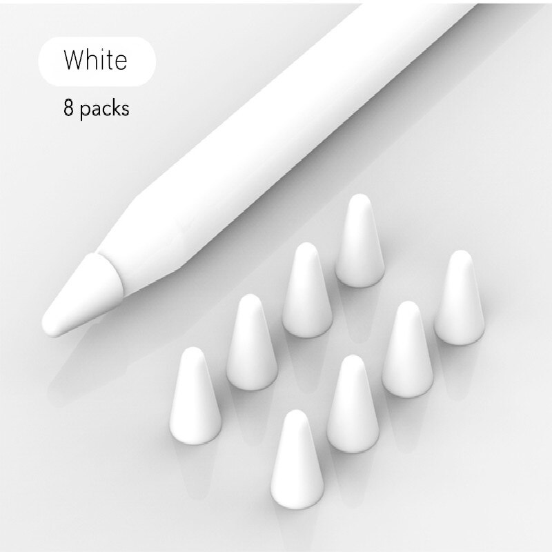 8 stuks potloodpuntbeschermers voor apple pencil 2nd, 1st mute siliconen penpuntbeschermer voor potloodhoes, screenprotector voor ipad pro-hoes: Wit